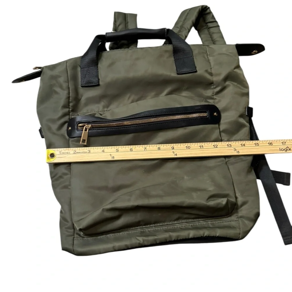 Olive Green Nylon Tote Bag backpack with Black Trim